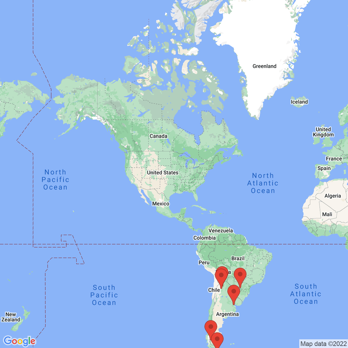 Carte du voyage TERRES DU BOUT DU MONDE